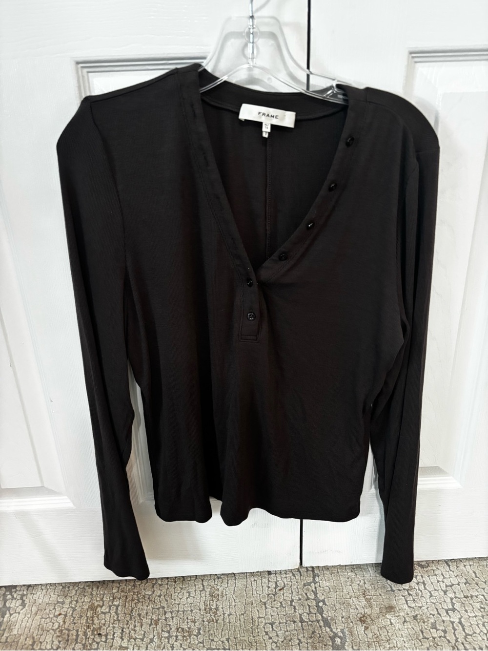 Frame Denim brown Long-Sleeve Button Henley Top xl